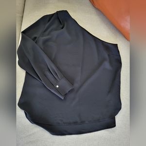 Asymmetric one shoulder long sleeve black blouse by Ralph Lauren Size XL